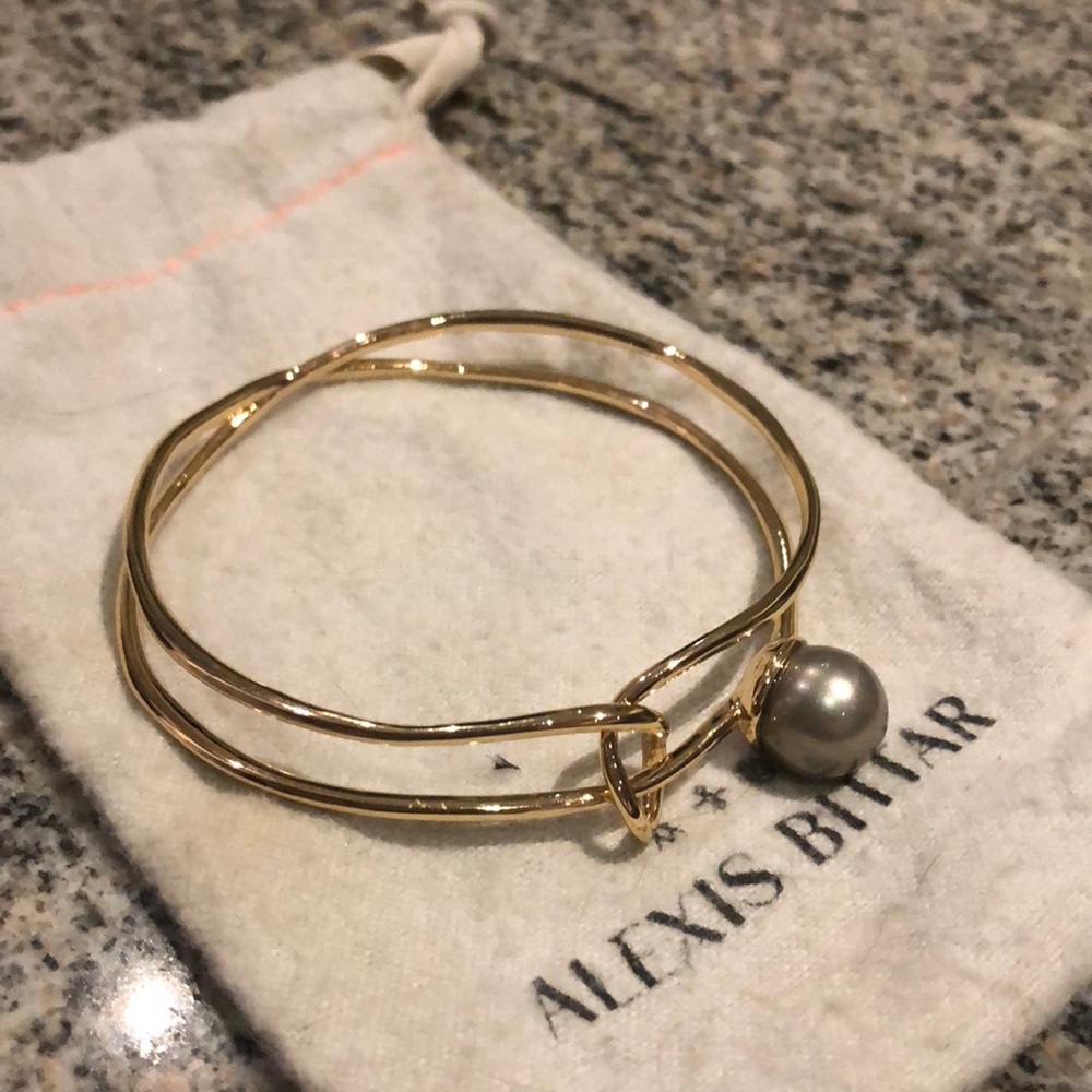 Alexis Bittar - Gold plated & Gray Pearl Bangle